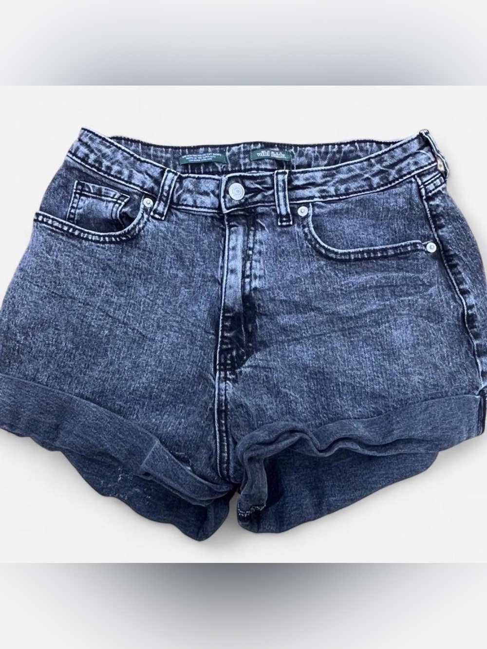 Wild Fable | Black Acid-Wash High-Rise Rolled Cuff Jean Shorts, Size 8